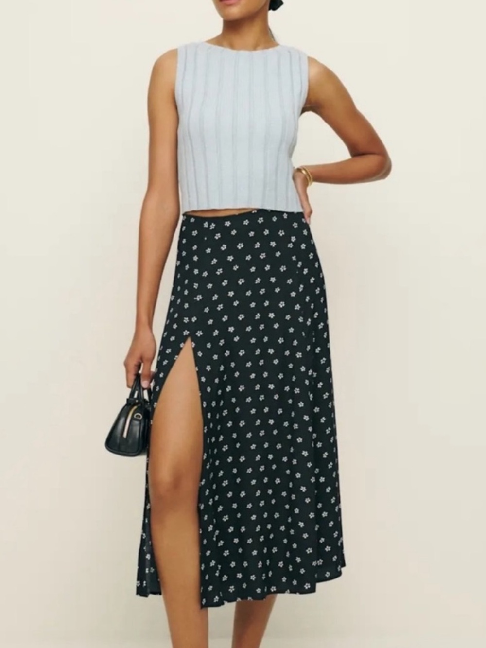 Reformation | Zoe Floral Print High Side Slit Flowy Midi Skirt